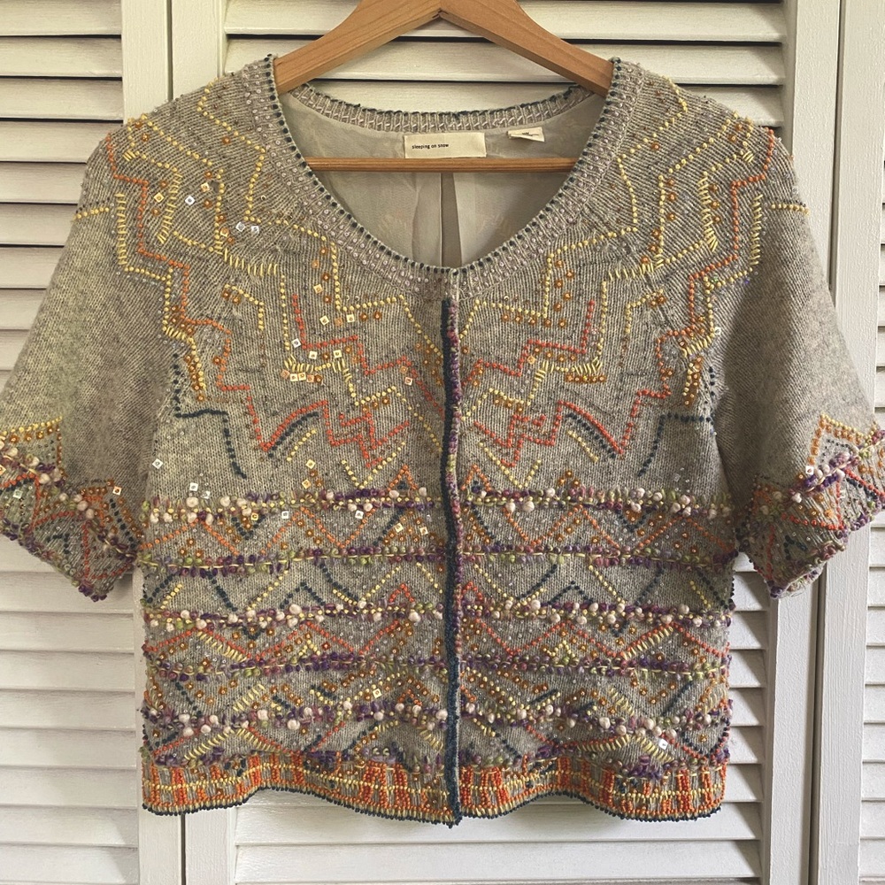 Anthropologie Sleeping on Snow Embroidered/Beaded Cardigan - Women’s Medium